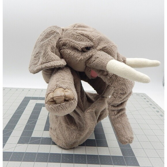 Folkmanis Elephant Stage Puppet Hand Gray Tusks Realistic Plush Trunk Moves - Picture 3 of 16